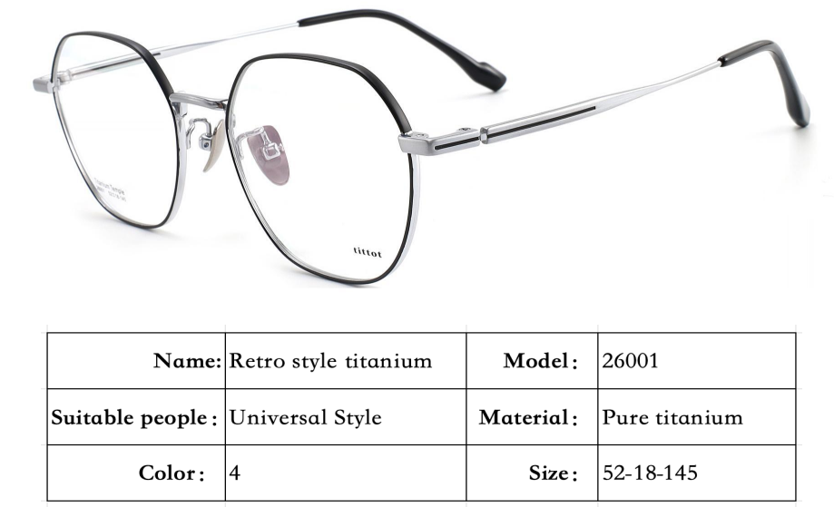 iNERTIA Titanium eyeglass frames - series 26000, Retro fashion, for men's and women's