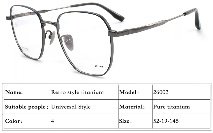 iNERTIA Titanium eyeglass frames - series 26000, Retro fashion, for men's and women's