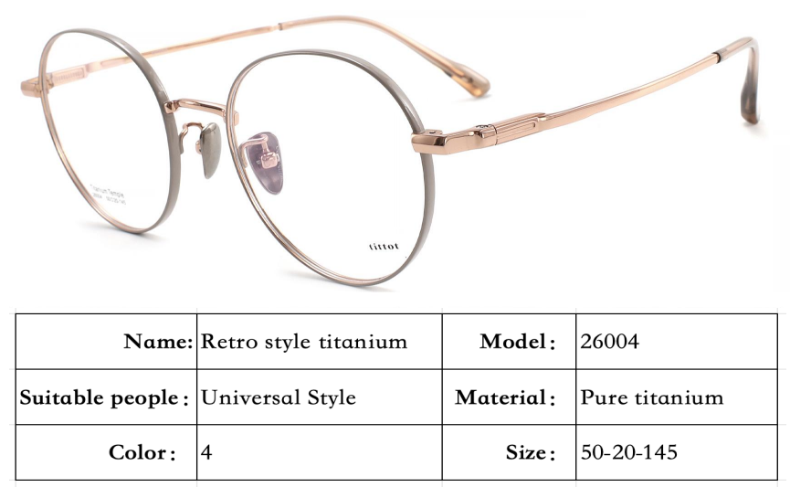 iNERTIA Titanium eyeglass frames - series 26000, Retro fashion, for men's and women's