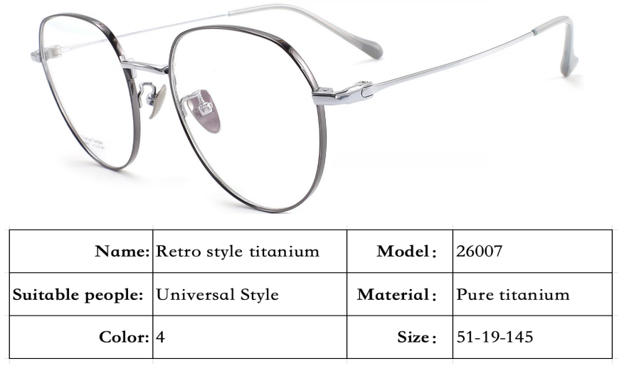 iNERTIA Titanium eyeglass frames - series 26000, Retro fashion, for men's and women's