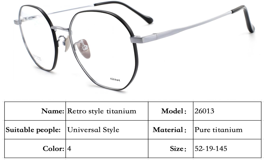 iNERTIA Titanium eyeglass frames - series 26000, Retro fashion, for men's and women's