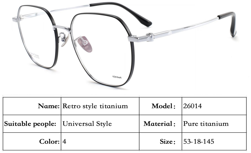 iNERTIA Titanium eyeglass frames - series 26000, Retro fashion, for men's and women's