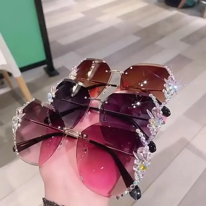 New Rhinestone Metal Rimless Sunglass - Fashion Polarized Trend Women's, UV400