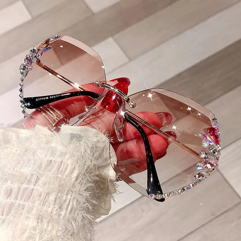 New Rhinestone Metal Rimless Sunglass - Fashion Polarized Trend Women's, UV400
