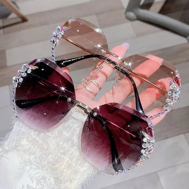 New Rhinestone Metal Rimless Sunglass - Fashion Polarized Trend Women's, UV400