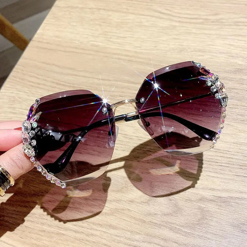 New Rhinestone Metal Rimless Sunglass - Fashion Polarized Trend Women's, UV400