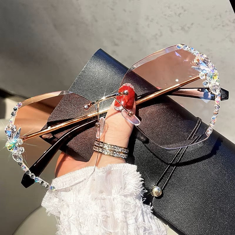 New Rhinestone Metal Rimless Sunglass - Fashion Polarized Trend Women's, UV400