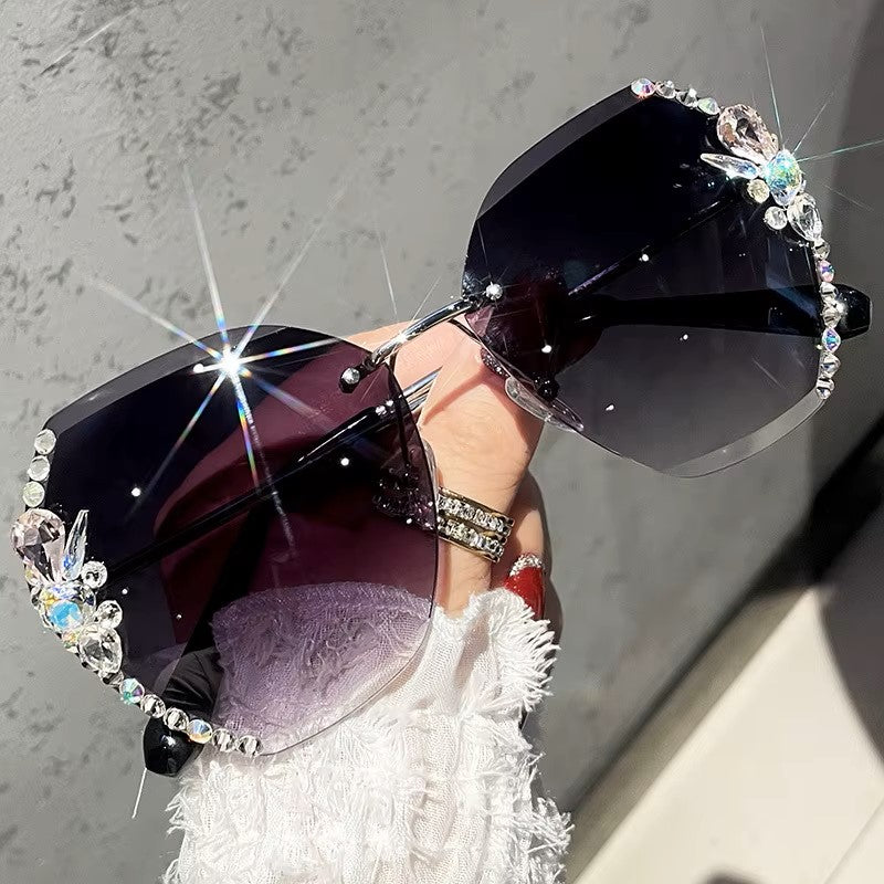 New Rhinestone Metal Rimless Sunglass - Fashion Polarized Trend Women's, UV400