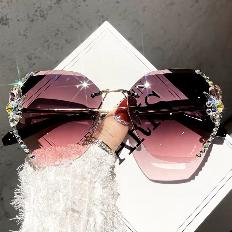 New Rhinestone Metal Rimless Sunglass - Fashion Polarized Trend Women's, UV400