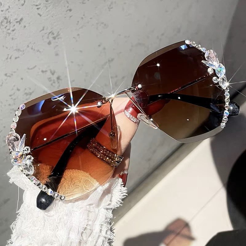 New Rhinestone Metal Rimless Sunglass - Fashion Polarized Trend Women's, UV400