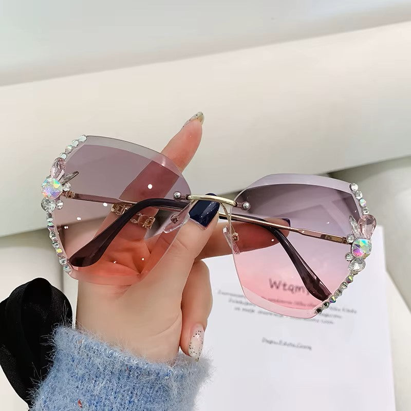 New Rhinestone Metal Rimless Sunglass - Fashion Polarized Trend Women's, UV400