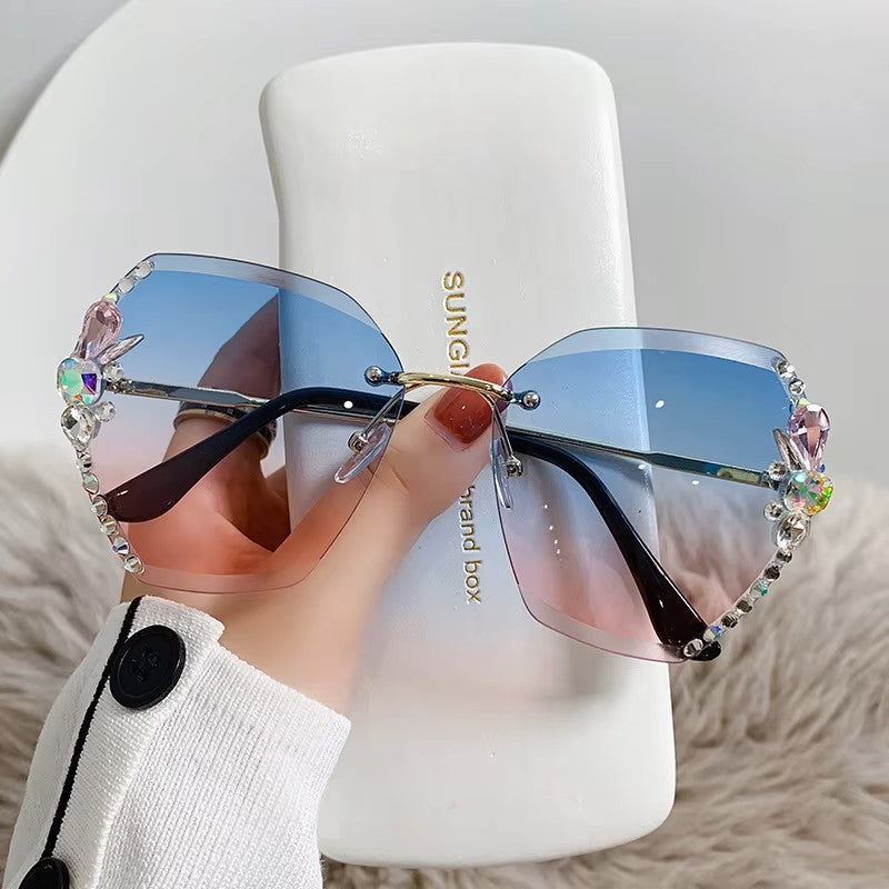 New Rhinestone Metal Rimless Sunglass - Fashion Polarized Trend Women's, UV400