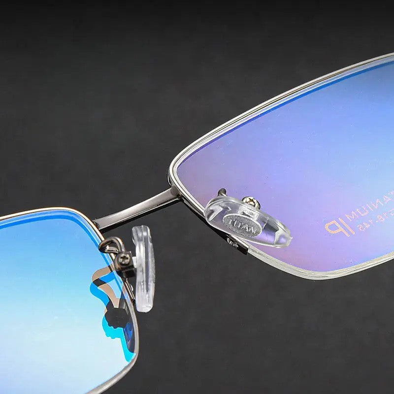 Blue Light Blocking Rectangle Titanium Eyeglass, Half-rim, for men's, fashion