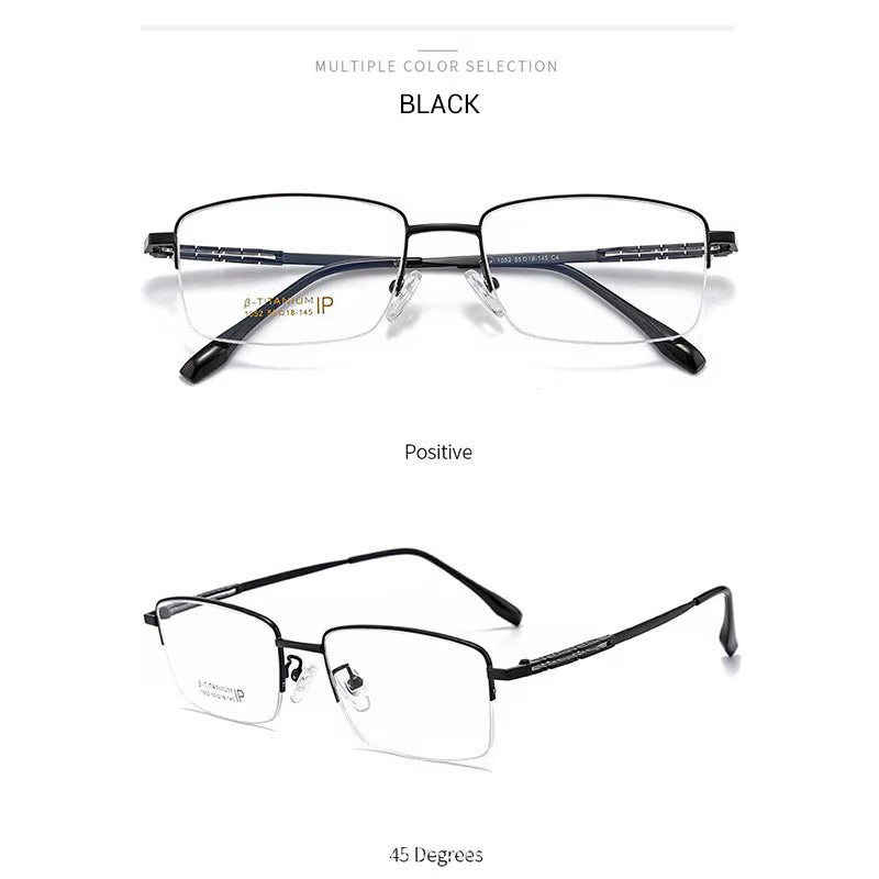 Blue Light Blocking Rectangle Titanium Eyeglass, Half-rim, for men's, fashion