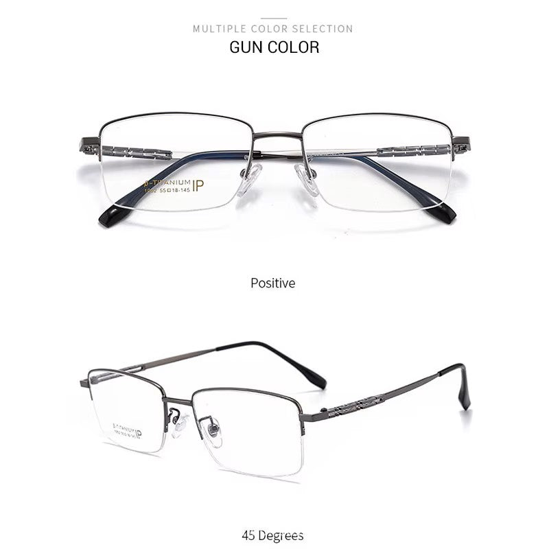 Blue Light Blocking Rectangle Titanium Eyeglass, Half-rim, for men's, fashion