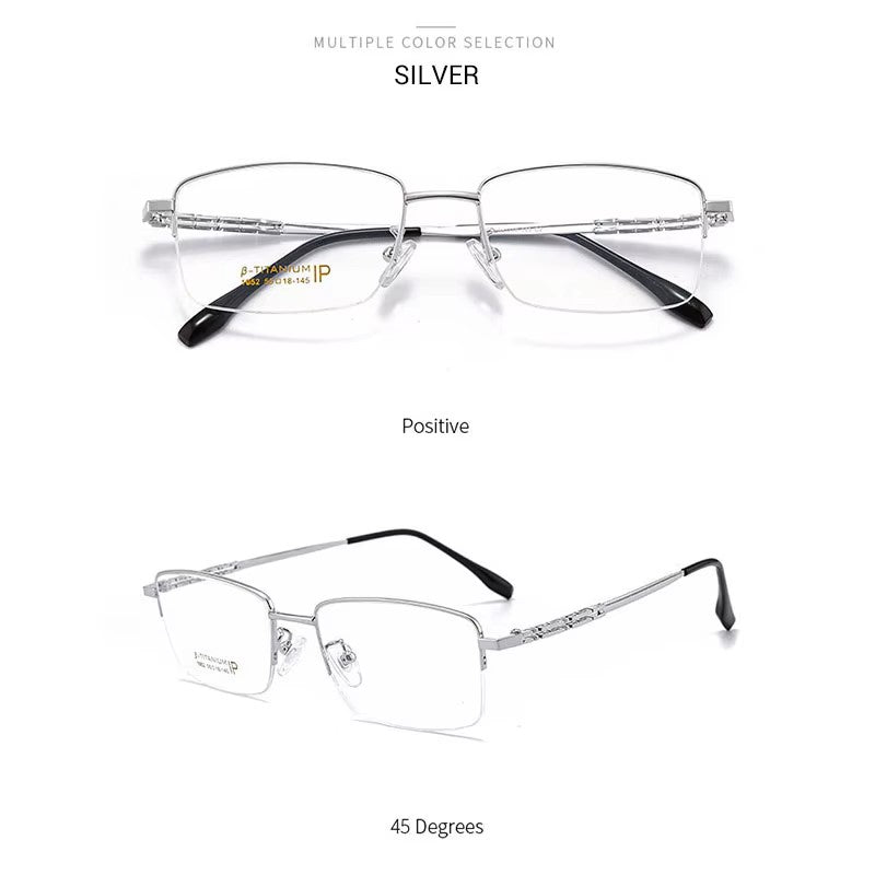 Blue Light Blocking Rectangle Titanium Eyeglass, Half-rim, for men's, fashion
