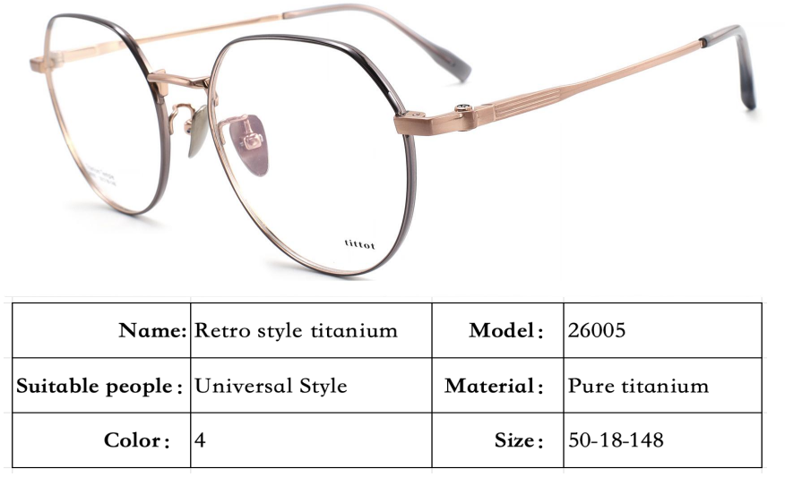 iNERTIA Titanium eyeglass frames - series 26000, Retro fashion, for men's and women's