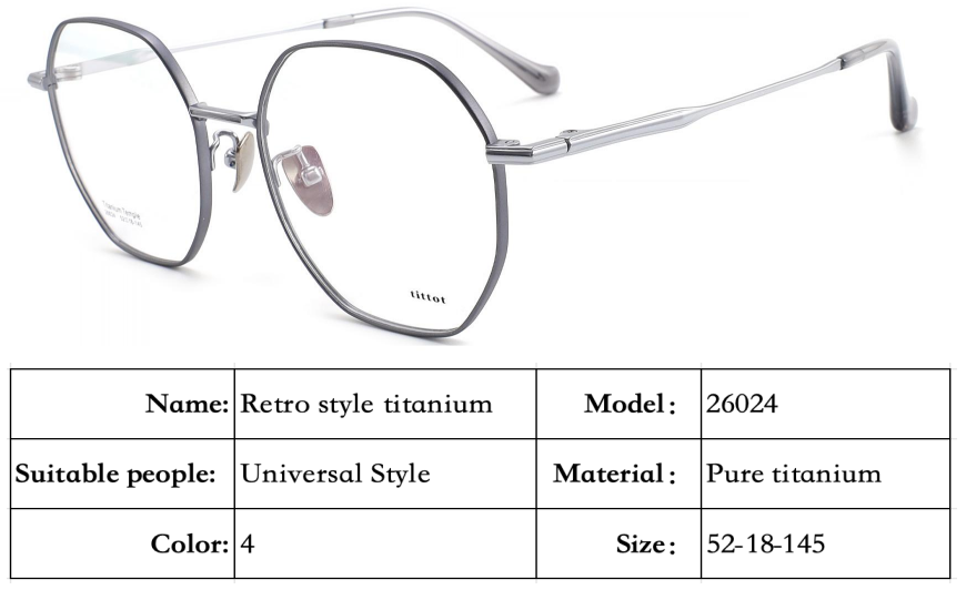 iNERTIA Titanium eyeglass frames - series 26000, Retro fashion, for men's and women's