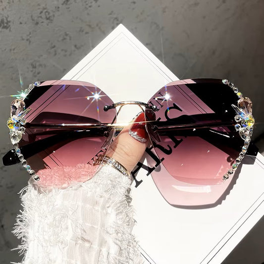 New Rhinestone Metal Rimless Sunglass - Fashion Polarized Trend Women's, UV400
